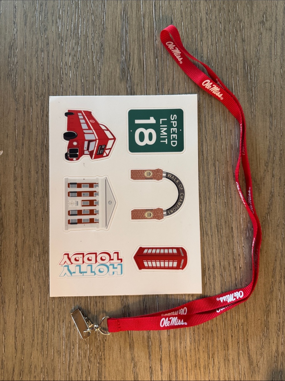 Ole Miss Stickers and Red Lanyard